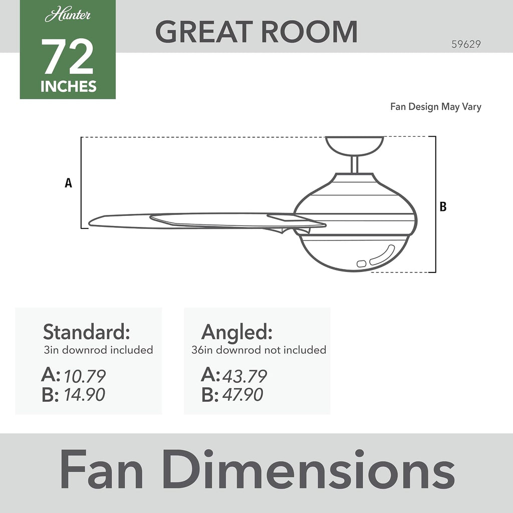 Hunter 72 inch Outdoor or Indoor Ceiling Fan with LED Light - Ceiling Fan with Wall Control, For Patio, Garage, or Porch, Quiet, Standard Mount, 6 Blades - Solaria 59629, Matte Silver