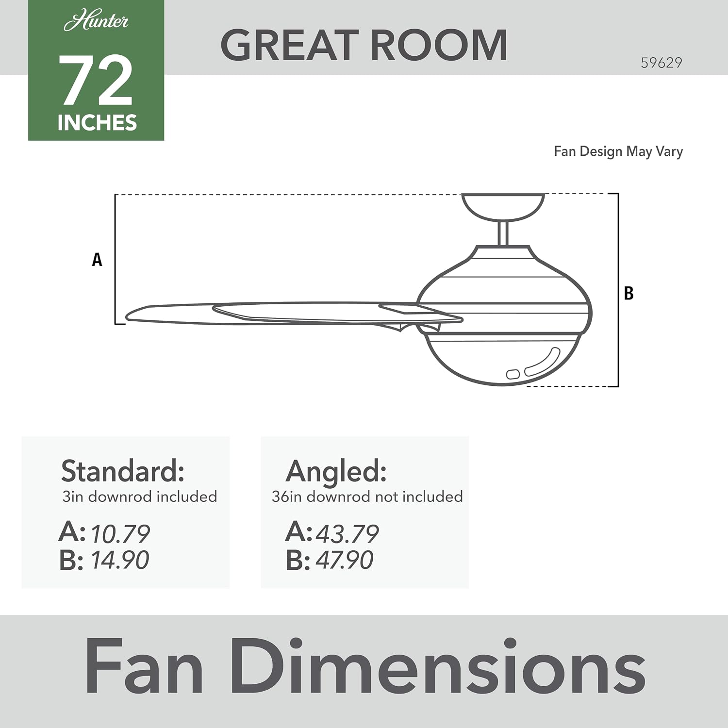 Hunter 72 inch Outdoor or Indoor Ceiling Fan with LED Light - Ceiling Fan with Wall Control, For Patio, Garage, or Porch, Quiet, Standard Mount, 6 Blades - Solaria 59629, Matte Silver