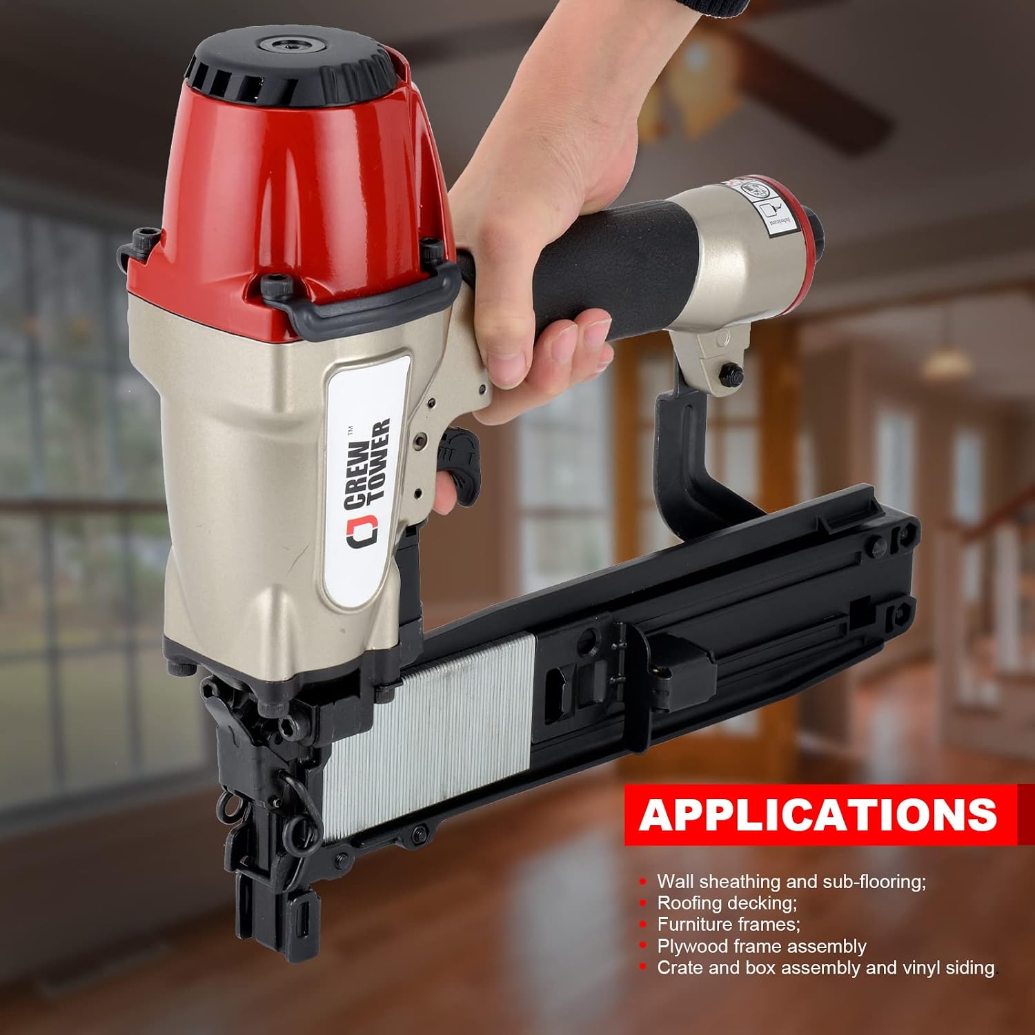 Pneumatic Stapler, 16 Gauge 7/16-inch Medium Crown Air Staple Gun for Fence Vinyl Siding Furniture Wood Pallets Crate Assembly Cabinets Framework and Structure Construction Finish