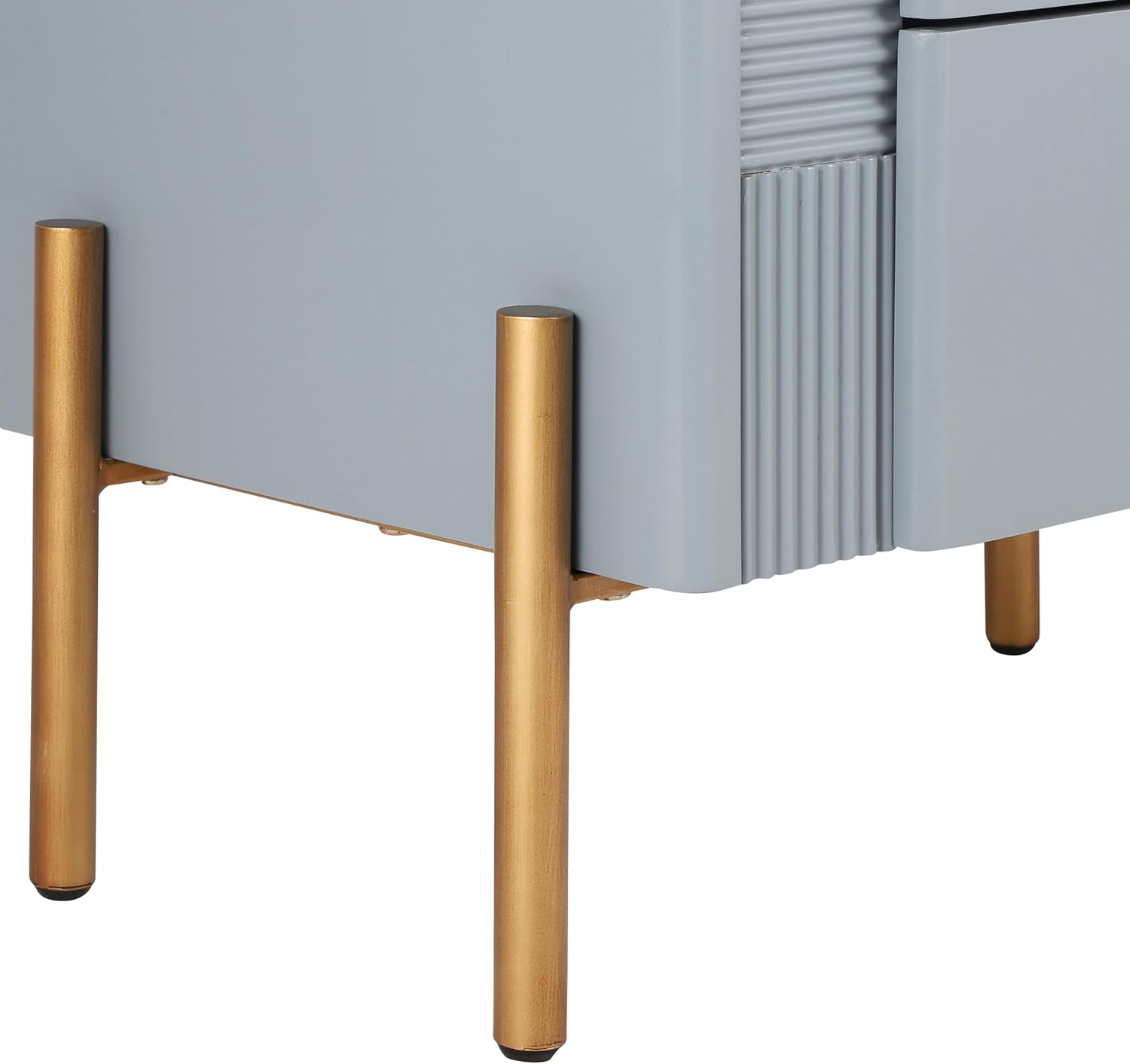 Christopher Knight Home Canyon Modern Nightstand with Golden Metal Handles and Legs, Bedside Table/End Table for Bedroom/Living Room, Multipurpose Storage Cabinet with 2 Drawers, Blue