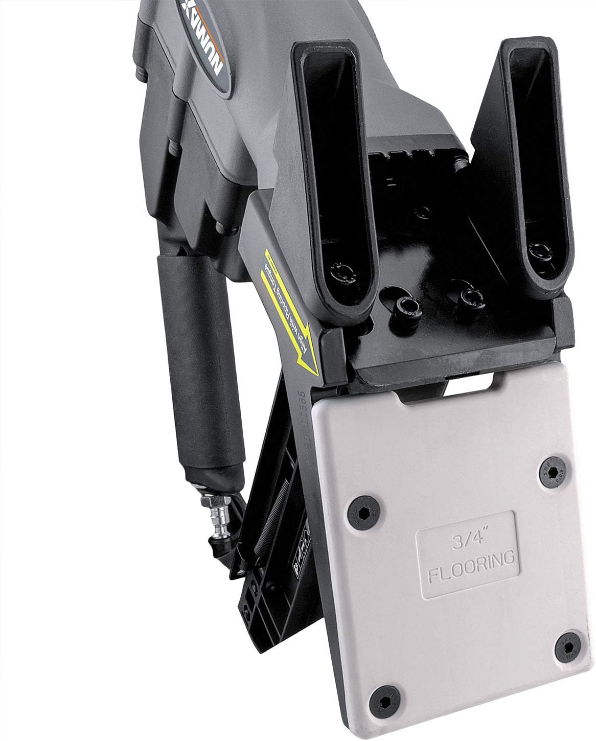 NuMax S50LSDH Pneumatic 2-in-1 15.5-Gauge and 16-Gauge 2' Dual Handle Flooring Nailer / Stapler with Flooring Mallet and Interchangeable Base Plates