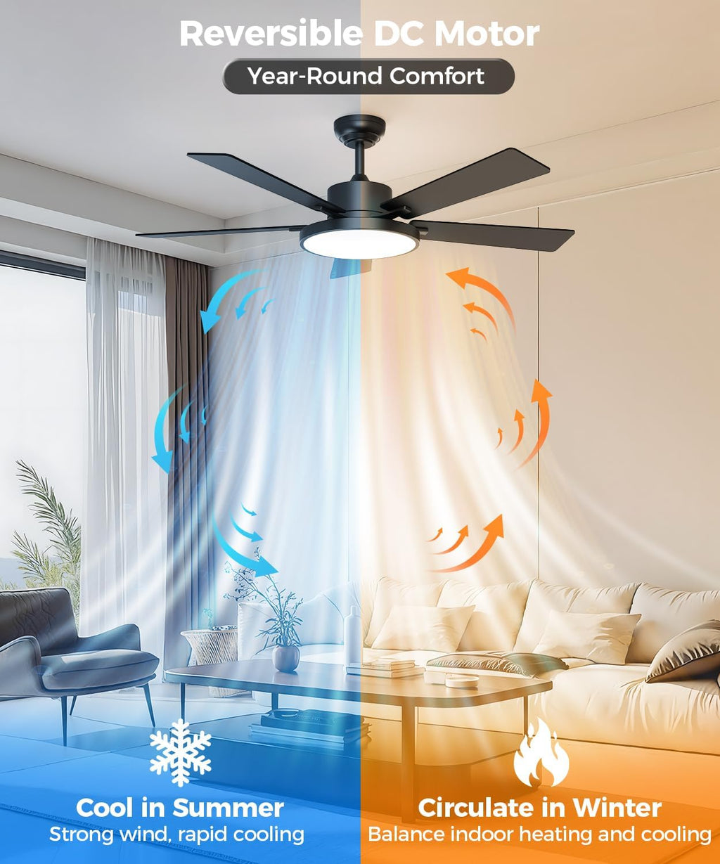 CINOTON 30W LED Wall Pack Light with Dusk to Dawn Sensor & 52' Smart Ceiling Fan with Light and Remote, Alexa/Google/App Control, 6 Speeds & 2 Fan Modes, Reversible DC Motor