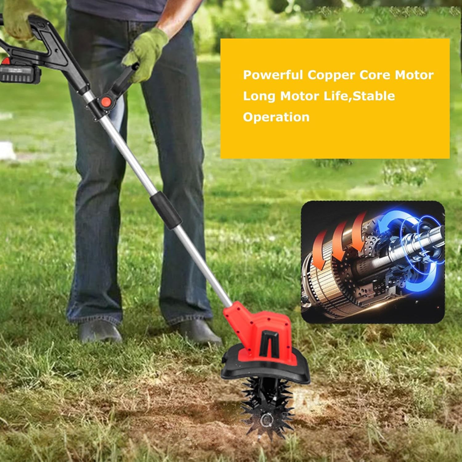 Electric Tiller 20V – Garden Soil Cultivator/Rotavator – 4 Steel Blades,25cm Working Width/22cm Working Depth