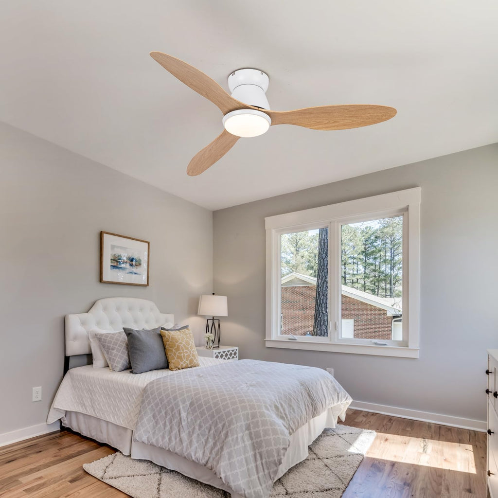 42' Smart Ceiling Fan with Lights - Alexa Compatible Quiet Dimmable LED 3000lm 6-Speed Reversible Ideal for Bedroom Kitchen & Living Room White Wood Grain Finish (White + Wood Grain)