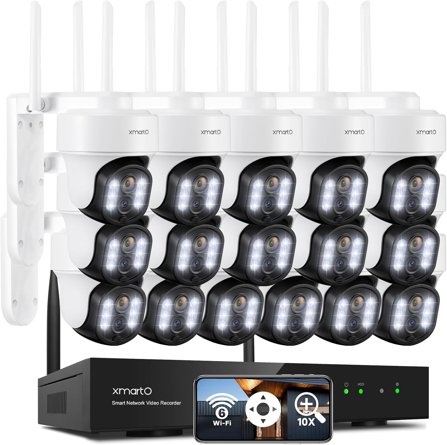 XMARTO 10X Zoom Mesh WiFi6 PTZ AI Tracking Security Camera System,16-Cam 2K Dual Lens Bundle,16CH 4K Expandable WNP816-W6 NVR (No HDD),Long Range WiFi,Plug-in 24/7 Wireless Indoor/Outdoor Surveillance