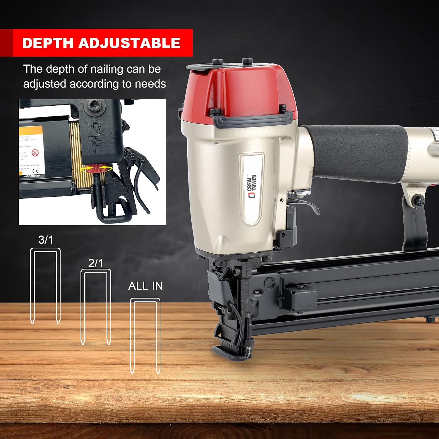 Construction Stapler, 16 Gauge 15/16-inch Wide Crown, Pneumatic Air Staple Gun for Fence Wire Wood Lathes Slats Furniture Frames Pallets and Finish, Heavy Duty