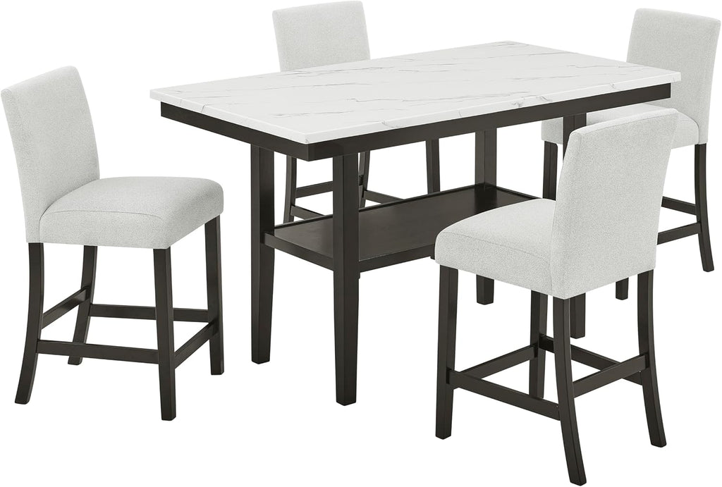 New Classic Furniture Carissa 5-Piece Wood Rectangle Counter Set in Stone
