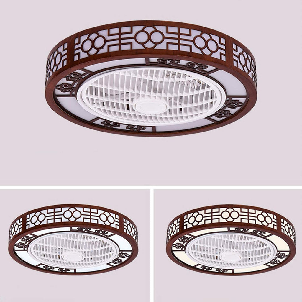 TFCFL 22 Flush Mount Ceiling Fan Light, Retro Style Home LED Lighting Lamp, 3 Speeds 2 Light Colors Enclosed Blades Timing Function W/Remote Control, 64W(Brown)