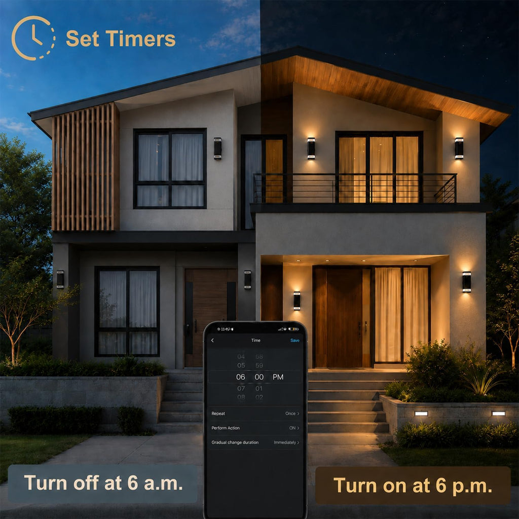 wowlite Smart Up and Down Lights Outdoor 2 Pack, RGBCW Exterior Lighting Fixtures WiFi App Control 2700K-6500K Ambience Wall Sconce Light Color Changing, Black Exterior Lights for House Porch Patio