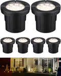 LEONLITE Dia. 4 Inch 5CCT Well Lights Landscape LED In Ground, Flat Top, 5 Color Temperature Selectable, 12-24V AC/DC CRI90 Low Voltage Outdoor Garden Landscaping, Black Aluminum Housing, Pack of 6