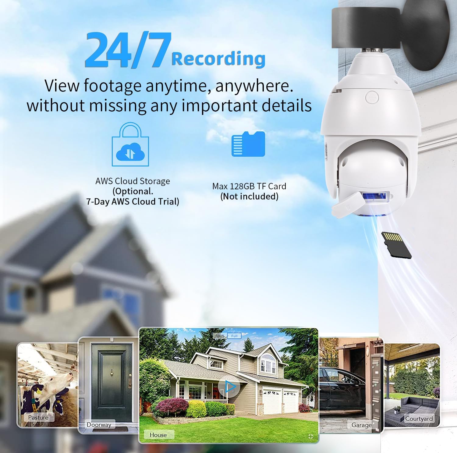 EVERSECU 4K 8MP UHD Screw-in 4 Inch PTZ Security Camera, Outdoor Waterproof, Wireless 2.4G&5Ghz WiFi, ONVlF&RTSP Stream, 360° View, Auto Tracking, 2 Way Audio, Motion Detection, Remote View(4pack)