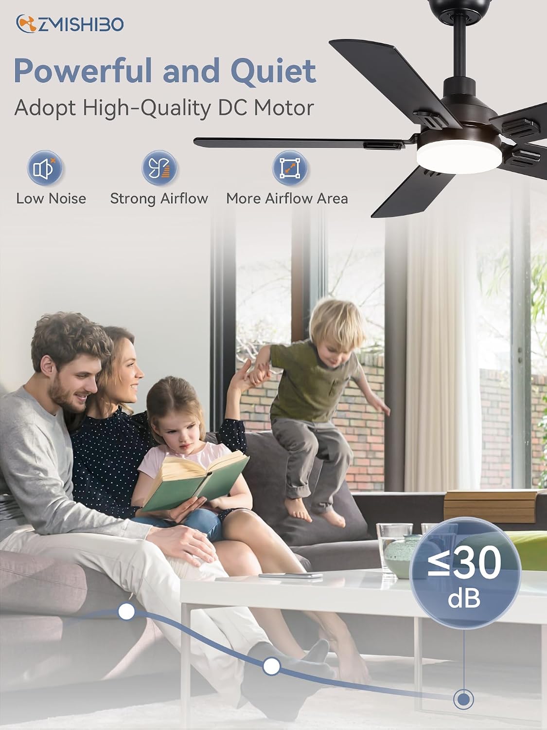 ZMISHIBO 2 Pack 44' Ceiling Fans with Lights, Black Modern Ceiling Fan with Remote, Farmhouse Indoor Ceiling Fan with Dual Finish Blades, Quiet & Strong Motor, Bright LED Light.