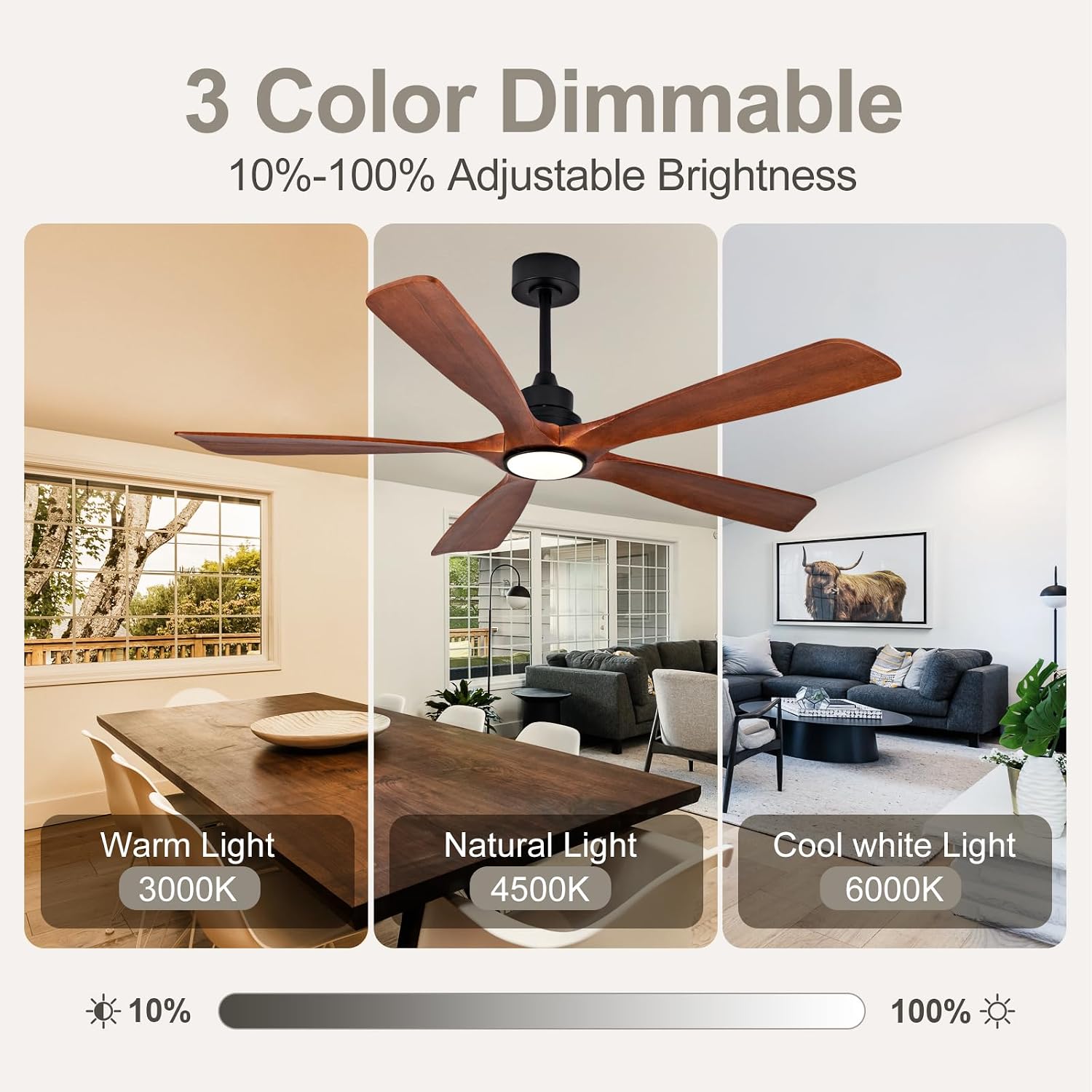 ZVL 60 Inch Ceiling Fans with Lights and Remote,5 Blade Ceiling Fan with Light,Modern Ceiling Fan,3CCT Dimmable,Timer,Quiet DC Motor,6 Speed,Wood Ceiling Fan for Offices Farmhouse Gazebo Patio