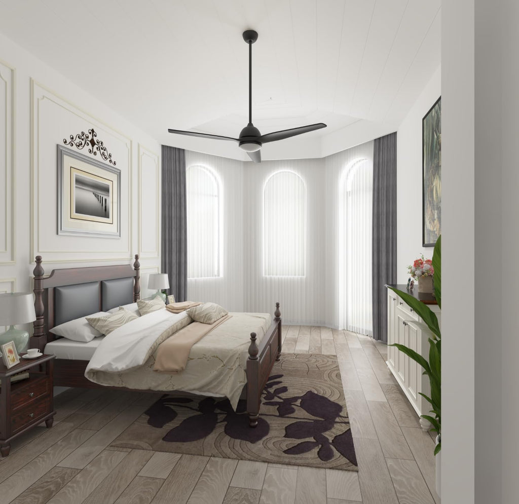 Inlight 60 IN. Integrated LED Indoor and Outdoor Black AC Motor Ceiling Fan with Light and Remote, IN-0714-3-BK
