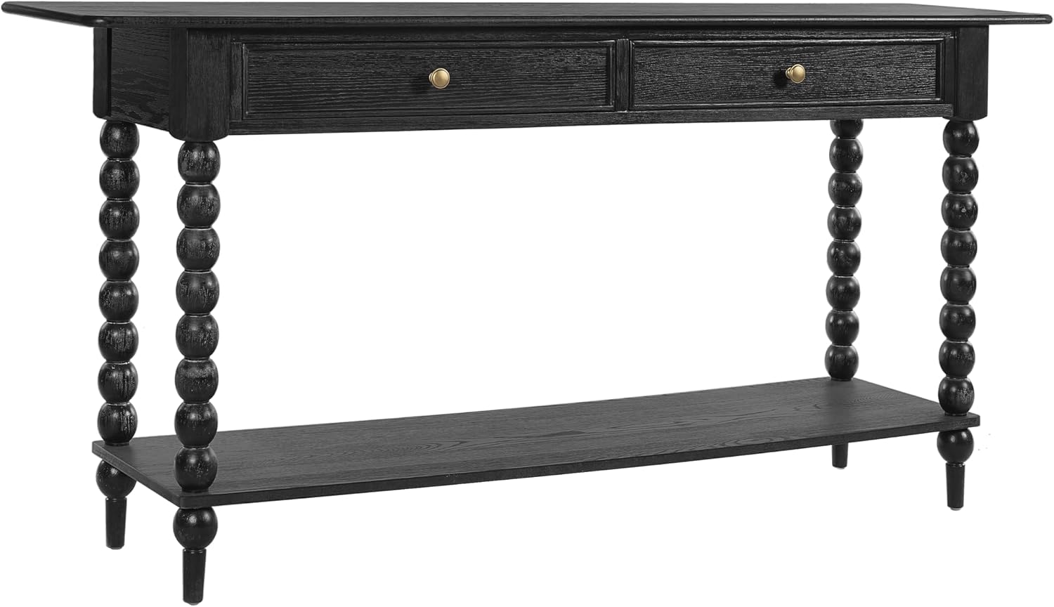 Christopher Knight Home Zeka Narrow Console Table with Storage, Wood Entryway Table with 2 Drawers and 1 Bottom Shelf, Retro Display Table with Unique Spherical Legs for Hallway, Living Room, Black