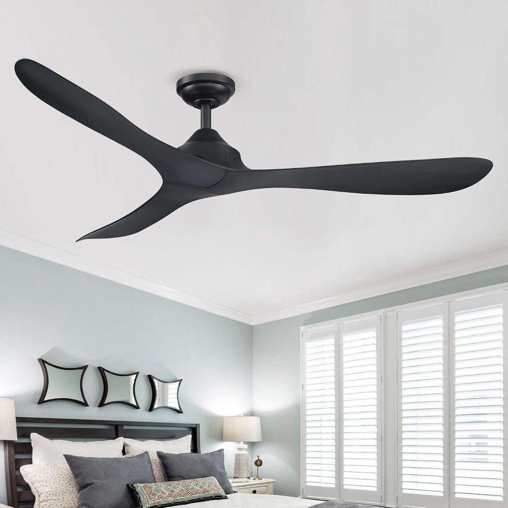 56' Black Ceiling Fan No Light - Modern Ceiling Fan without Light and Remote, 6 Speeds, Reversible 3 Blades, Outdoor Ceiling Fans for Patios Bedroom Living Room Garage