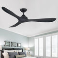 56' Black Ceiling Fan No Light - Modern Ceiling Fan without Light and Remote, 6 Speeds, Reversible 3 Blades, Outdoor Ceiling Fans for Patios Bedroom Living Room Garage