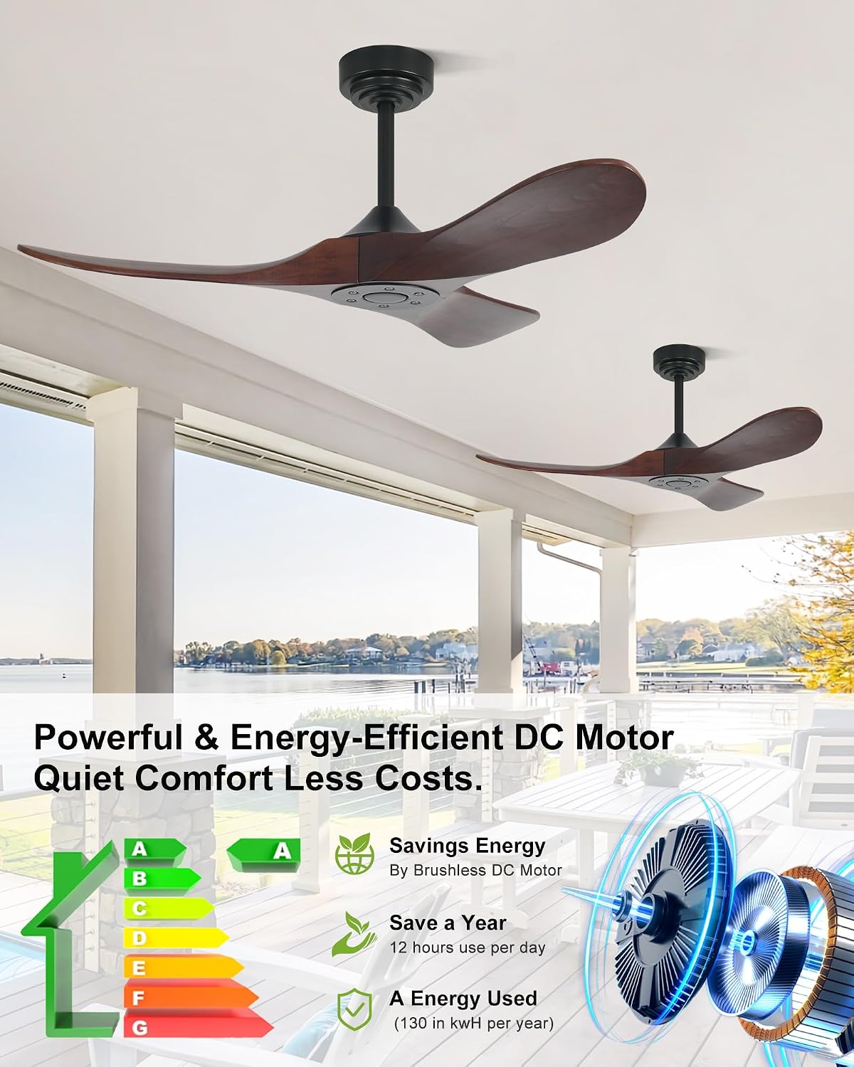 42 Inch Outdoor Ceiling Fans without Lights, Smart Wood Ceiling Fan no Light with Remote Control & Alexa/Google, Outdoor Fan for Patios Farmhouse 3 Blades High CFM Ceiling Fans Red Walnut