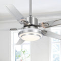 Modern Ceiling Fans with Lights Remote, 48'' Outdoor Ceiling Fan with Dimmable 3 Light Colors 3 Speed Reversible DC Motor, 5 Stainless Steel Blades Fandelier for Patio Porch Living Room
