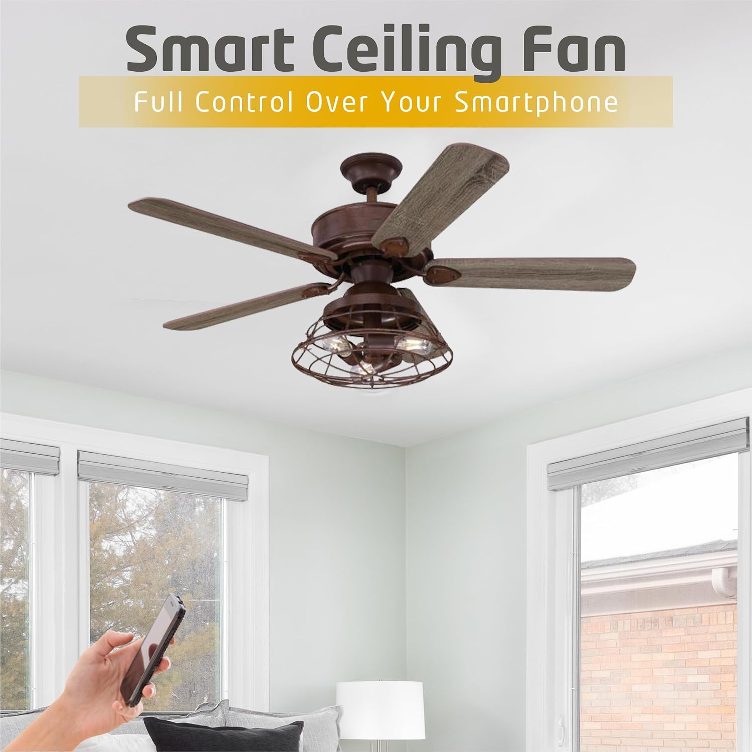 Ciata 48-inch Ceiling Fans with Lights – Smart Ceiling Fan for Bedroom/Living Room – Advanced Ceiling Fan with Remote Compatible with Alexa/Google Home – Wi-Fi Fans for Home – Barnwood Finish