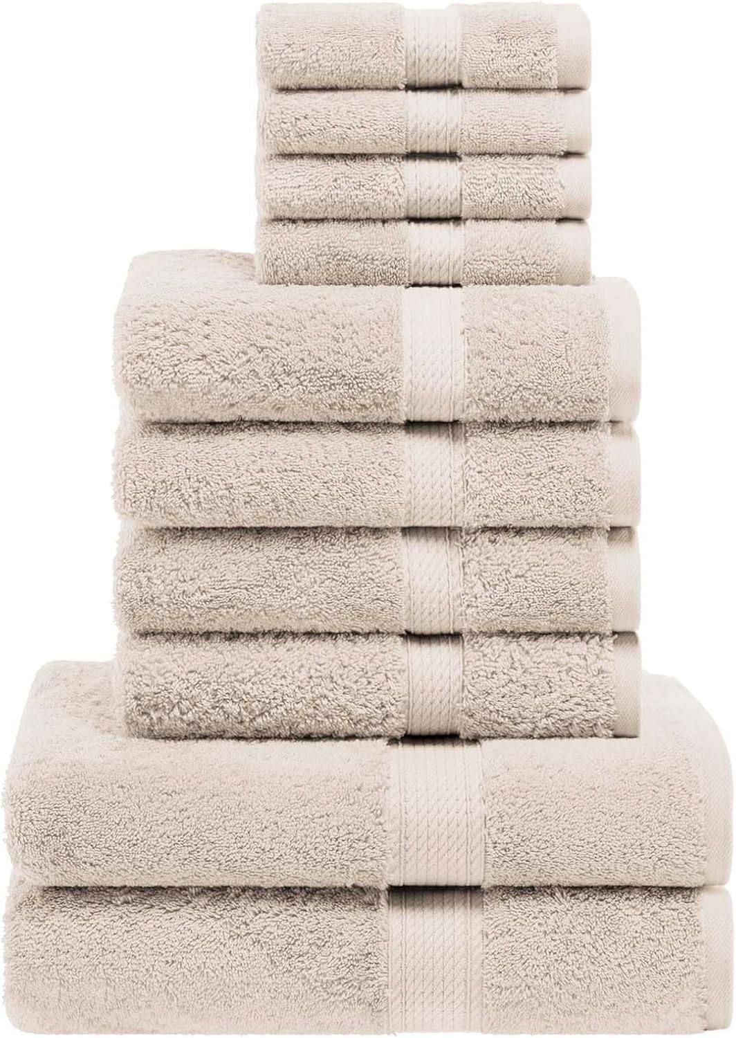 SUPERIOR Egyptian Cotton Ultra Plush & Absorbent, 10 Piece Set, Stone | Quick Dry, Soft Luxury Towel Set, Bath Essentials, Guest Bath, Spa, 2 Bath, 4 Hand, 4 Face Towels, Madeline Towels