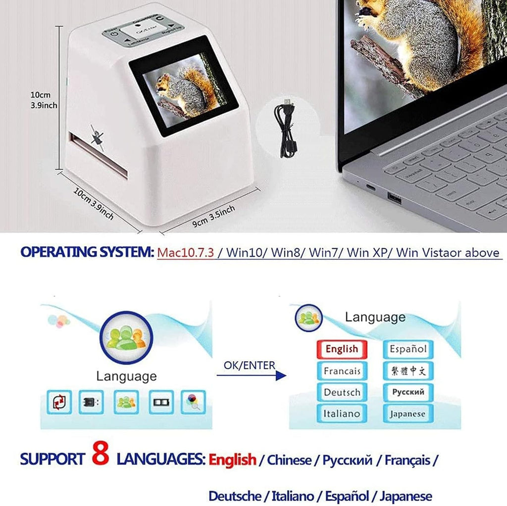 Negative Film Scanner, Digital Film & Slide Scanner, 2.4' LCD Screen, Converts 135 110 126 and Super 8 Films/Slides/Negatives to Digital JPEG Photos, Built-in 128MB Memory