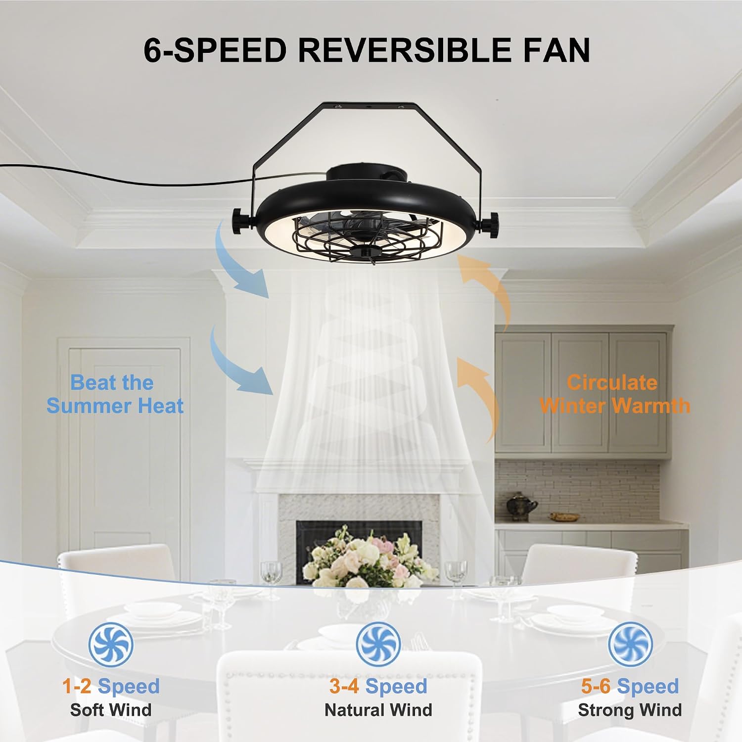 16' Wall Mounted Fan Indoor, Quiet 6 Speed Wall Mount Fan with Remote, Light and Timer, 360° Adjustable Tilt Plug in Wall Fan for Garage, Bedroom, Kitchen, Living Room, Greenhouse, Patio