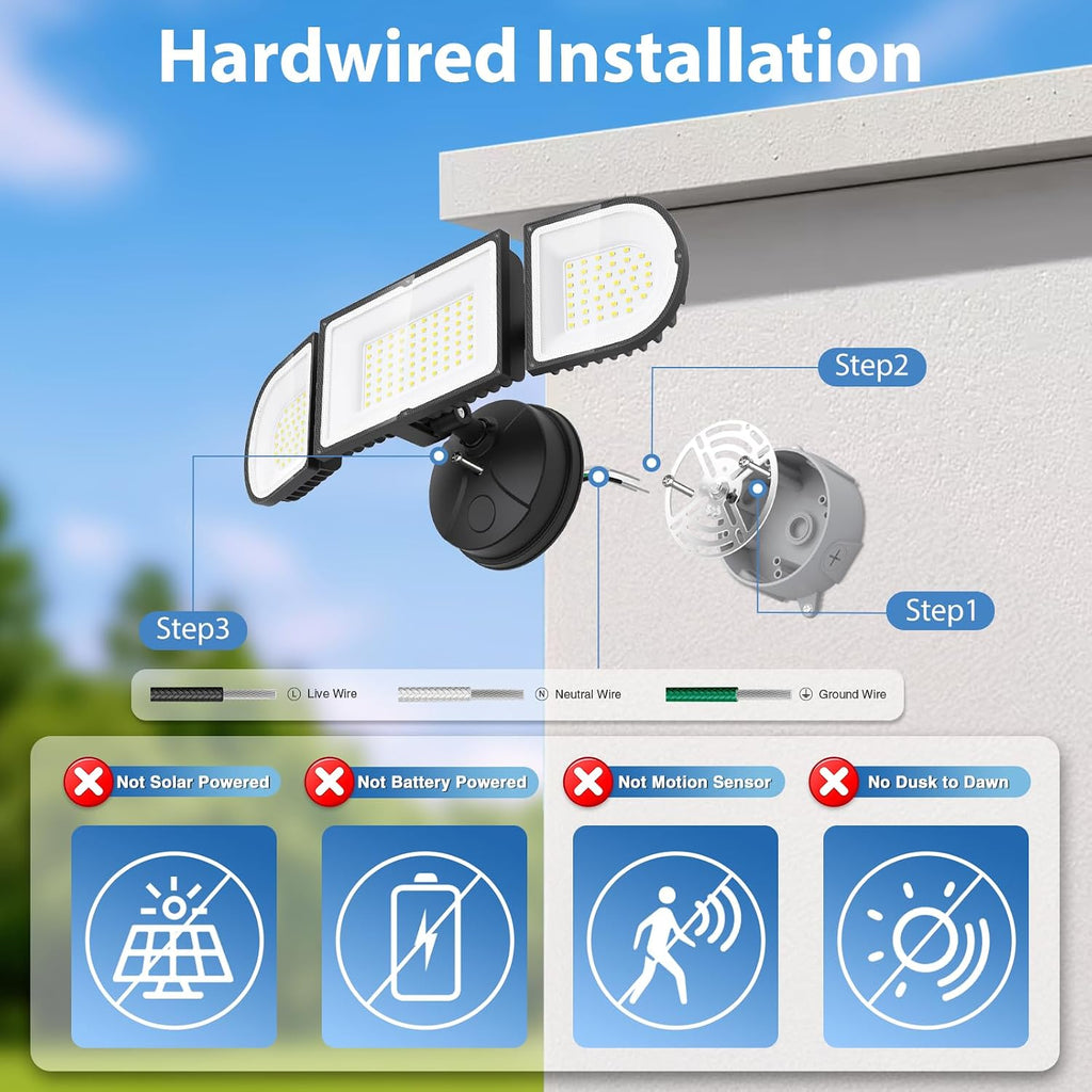 200W Flood Lights Outdoor, 20000LM LED Flood Lights, Switch Controlled Wired Security Outside Lights for House Waterproof IP65, 6500K Outdoor Led Lights for Yard, Garage, Backyard