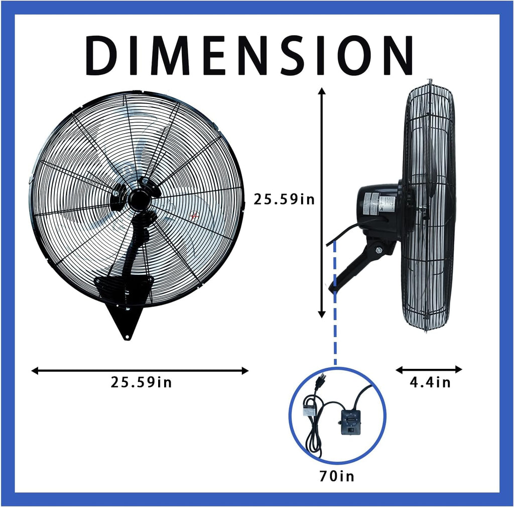 24' Wall Mount Fan, 8500CFM Heavy Duty Wall Fan with 3-Speed & Adjustable Tilt, High Velocity Industrial Oscillating Fans for Garage, Factory, Patio, Indoor, Porch, Shop & Commercial Use - ETL Listed