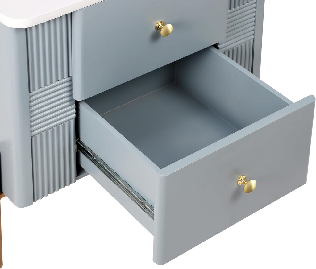 Christopher Knight Home Canyon Modern Nightstand with Golden Metal Handles and Legs, Bedside Table/End Table for Bedroom/Living Room, Multipurpose Storage Cabinet with 2 Drawers, Blue