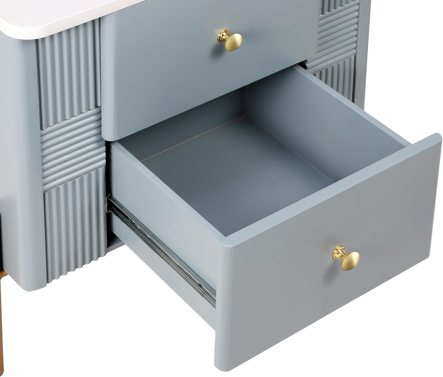 Christopher Knight Home Canyon Modern Nightstand with Golden Metal Handles and Legs, Bedside Table/End Table for Bedroom/Living Room, Multipurpose Storage Cabinet with 2 Drawers, Blue