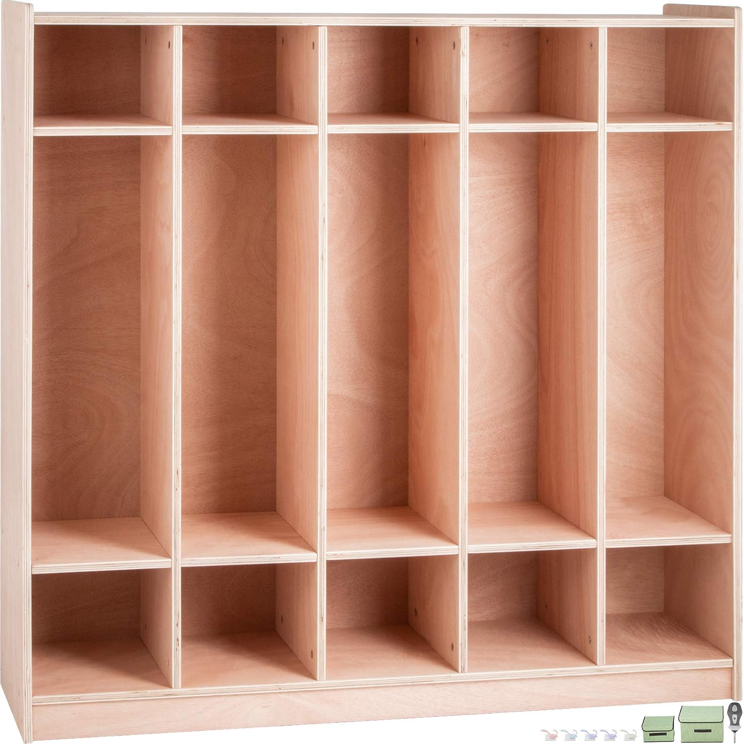 Happybuy 5-Section School Storage Locker, Wooden Storage Cabinet with 4 Casters, Classroom Cubbies for Storage, 15mm Thick Plywood Locker for Home, Office, School,Gym, Kindergarten