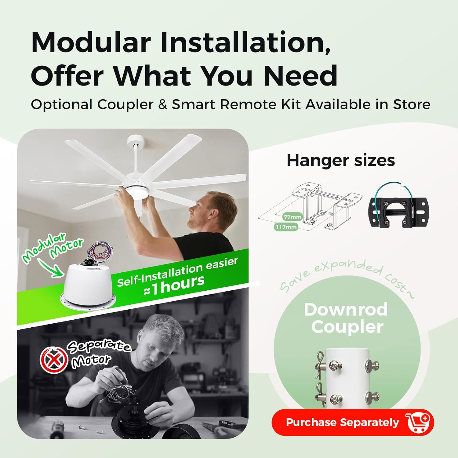 62 Inch Large Smart Ceiling Fan with Alexa or App,White Ceiling Fan with Light and Remote,6 Speed,3CCT,Quiet DC Motor Outdoor Fan for Patio or Bedroom
