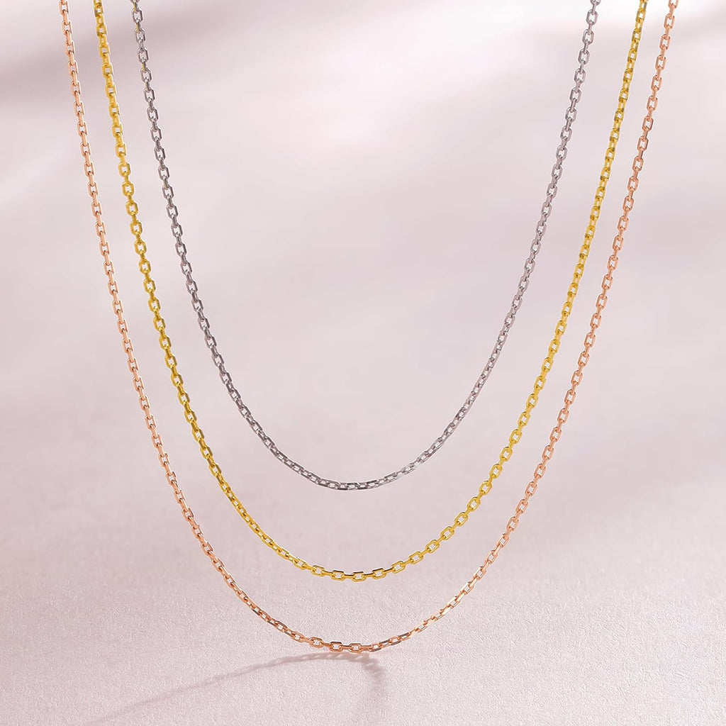ZHOU LIU FU 18K Gold Chain Necklace Diamond Cut Cable Chain Link Necklace Real Yellow/Rose/White Gold Chains for Women with Spring-Ring Clasp Dainty Jewelry Present Size 15.7'+2'