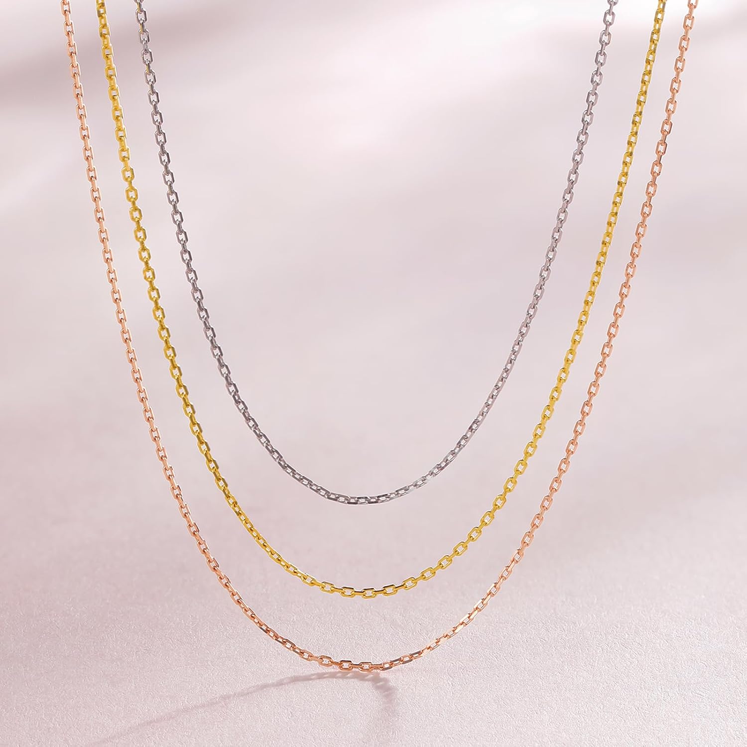 ZHOU LIU FU 18K Gold Chain Necklace Diamond Cut Cable Chain Link Necklace Real Yellow/Rose/White Gold Chains for Women with Spring-Ring Clasp Dainty Jewelry Present Size 15.7'+2'