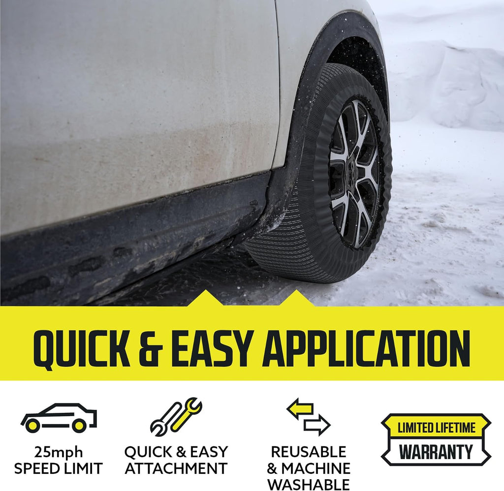 Snow Socks for Tires - Great Alternative to Tire Chains for Cars, 3D Fabric for Maximum Tire Traction & Grip, Fits SUVs, Most Subaru Models, Minivans, Pickups & Sedans (Set of 2) - Large