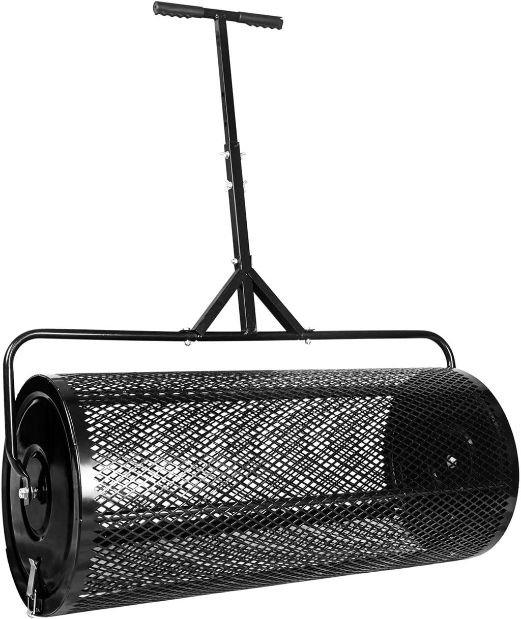 MAKEATREE 36 Inch Compost Spreader and Peat Moss Spreader, 36' Lawn Top Soil Spreader with Height Adjustable T Shaped Handle, Steel Mesh Basket Garden Spreader for Spreading Manure Topsoil, Black