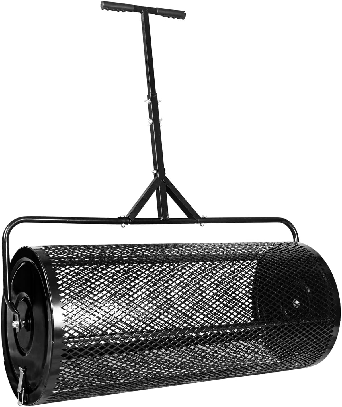 MAKEATREE 36 Inch Compost Spreader and Peat Moss Spreader, 36' Lawn Top Soil Spreader with Height Adjustable T Shaped Handle, Steel Mesh Basket Garden Spreader for Spreading Manure Topsoil, Black