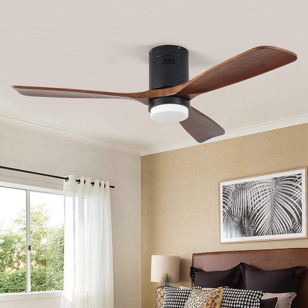 Ceiling Fans with Lights, 52' Wood Ceiling Fan with Remote Control, 3 Walnut Fan Blades Reversible Quiet DC Motor 6 Speeds Timing Farmhouse Ceiling Fan for Bedroom/Living Room/Study/Porch
