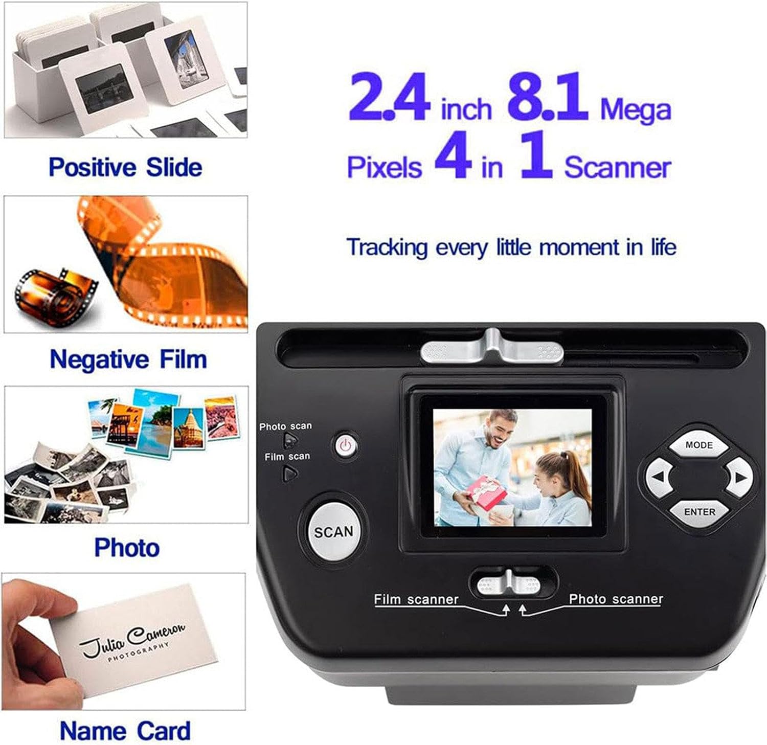 16mp Digital Scanner(3 * 5/4 * 6/5 * 7 Paper Photos), 135 (35mm) Negative Scanner + Business Card Sorting Ocr Software, for Saving Films to Digital Files