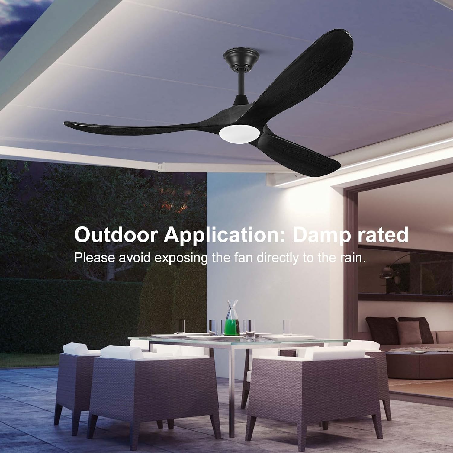 52 Inch Black Outdoor Ceiling Fans for Patios with Light, Modern Solid Wood Propeller Ceiling Fan with Remote, Energy Efficient Reversible Quiet Dc Motor for Bedroom Living Room Exterior