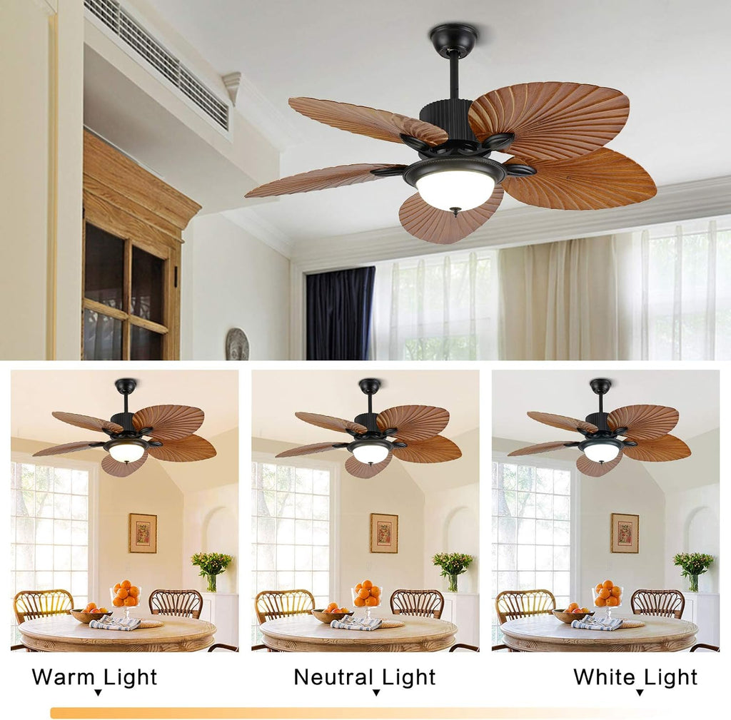 Retro Ceiling Fan 3 Gear Wind Lights Ceiling Fan Chandelier with Remote Control, Flush Mount Ceiling Fan Lighting Fixture for Bedroom Store Office Loft-US Stock