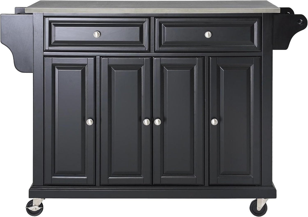 Crosley Furniture Full Size Stainless Steel Rolling Kitchen Island Storage Cart, Microwave Stand, Spice Rack, Black