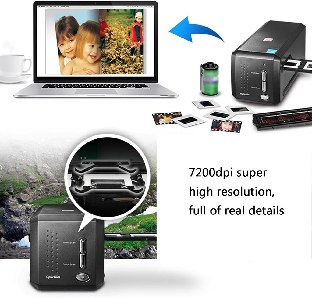Digital Film Scanner, Automatic Negative Slide Scanner, with 7200 DPI and 48-bit Output, Input Tray, Batch Convert 35mm Slides & Film Negatives