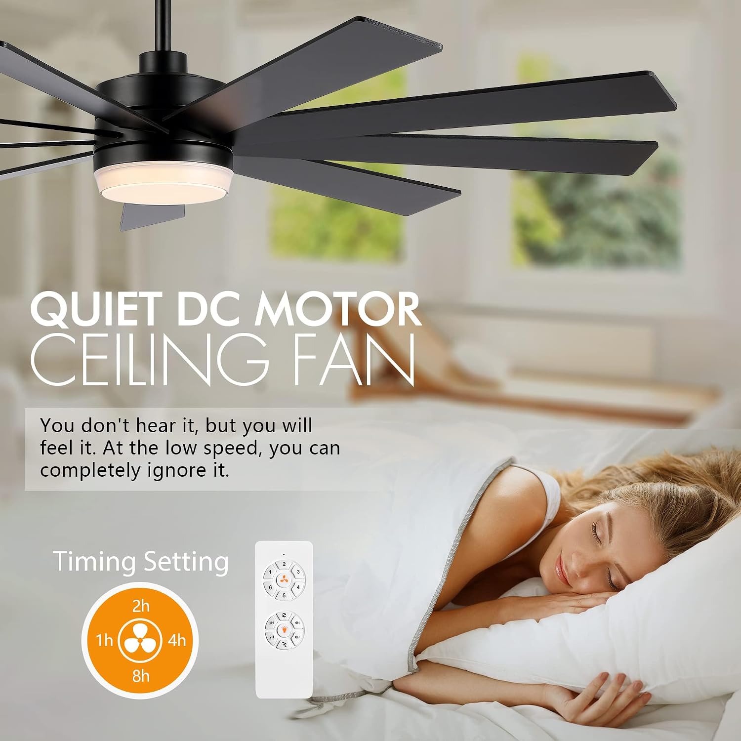 LEDLUX 72' Ceiling Fan with Light Black, 6-Speed Remote Control, Reversible DC Motor, Modern 9 Blades with 4.5'/12'/24' Downrods for Home or Commercial, Living Room/Restaurant