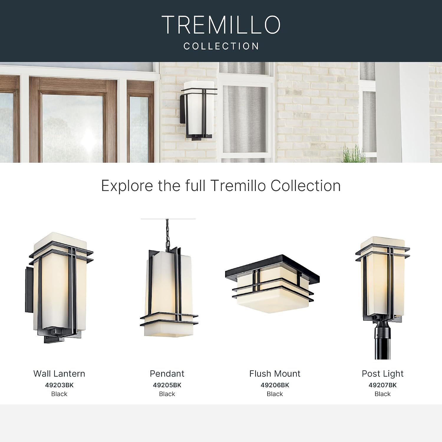 Kichler Tremillo 11.5' Outdoor Semi Flush Light in Black, 2-Light Exterior Ceiling Light with Satin Etched Cased Opal Glass, (11.5' W x 6.5' H), 49206BK
