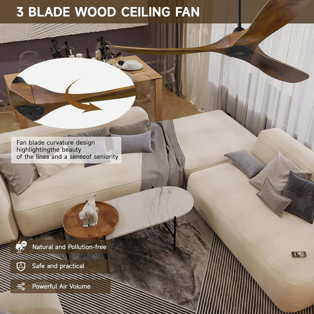 Ceiling Fan Without Light, 70' Large Wood Ceiling Fans with Remote, Outdoor Ceiling Fans for Patios, Large Airflow Modern Reversible Ceiling Fan for Interior Farmhouse Porch Living Room