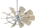 Quorum 195210-9 Windmill 52 Inch Ceiling Fan | 10 Blade Wagon Wheel Design | 6 Speed Reversible DC Motor | Remote Control Included | Damp Rated Fan | Weathered Oak Blades | Galvanized Finish