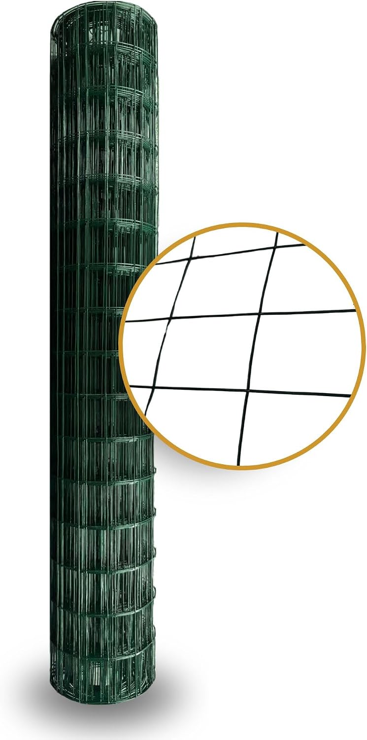 Nuvo Iron Welded Wire Fence Mesh - Rectangular Mesh 4' x 50' - Green Vinyl PVC Coated