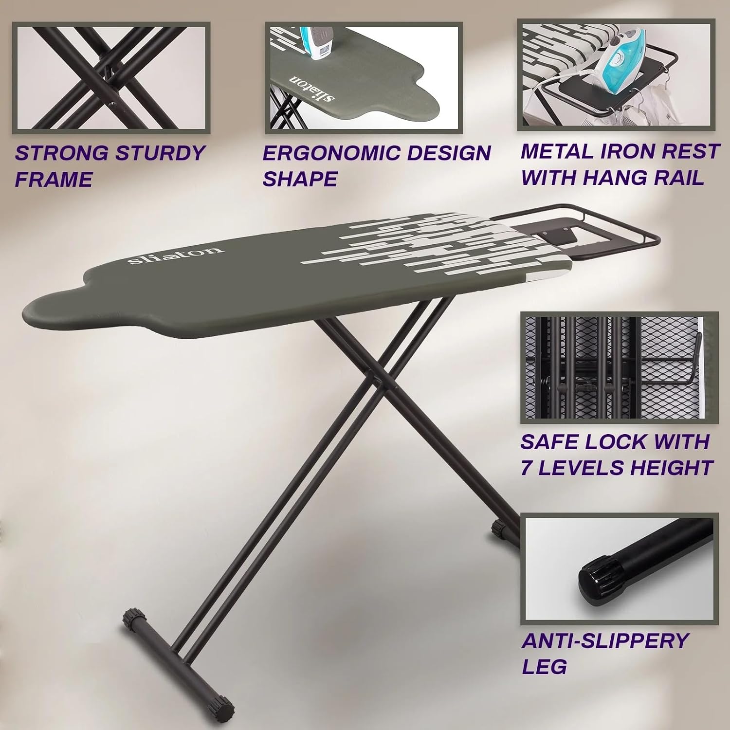 Extra Large Ironing Board with Large Hang Rail and Iron Rest in 63' L x 20' W (with Iron Rest)